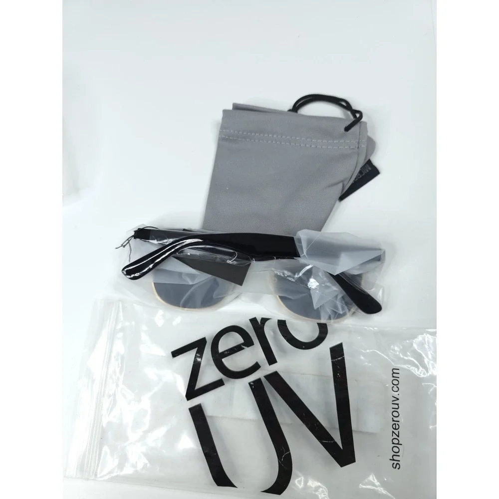 NWT ZeroUV Retro‎ Blue Black Oval Lens Sunglasses Microfiber Pouch